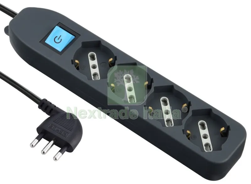 MULTIPRESA 4PRESE BIPASSO/SCHUKO + INTERRUTTORE NERA FIGURA 8 — Interruttori e prese — rif. FERX.98625 MULTIPRESA 4PRESE BIPASSO/SCHUKO + INTERRUTTORE NERA FIGURA 8 — Interruttori e prese — rif. FERX.98625