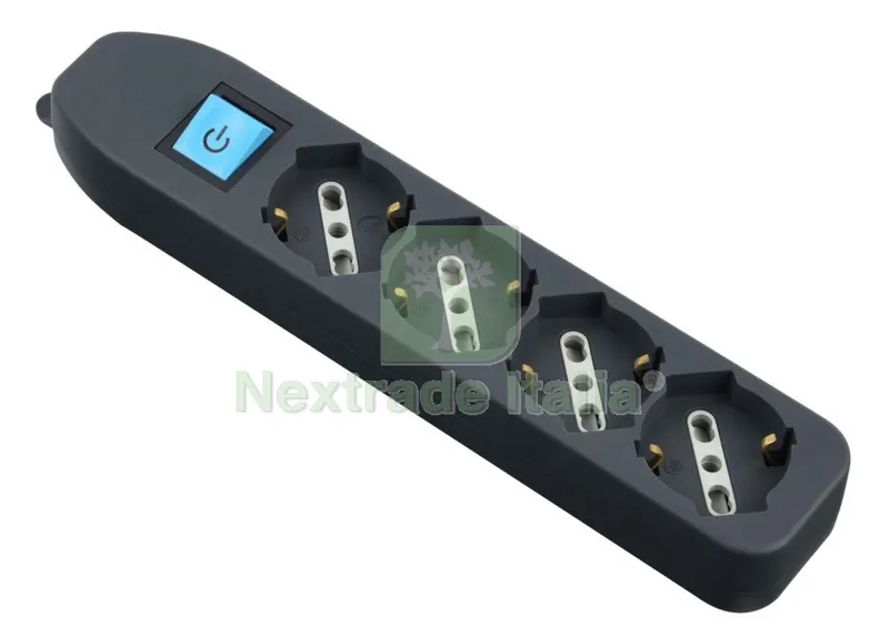 MULTIPRESA 4PRESE BIPASSO/SCHUKO+INTERRUTTORE SENZA CAVO NERA FIGURA 9 — Interruttori e prese — rif. FERX.98627