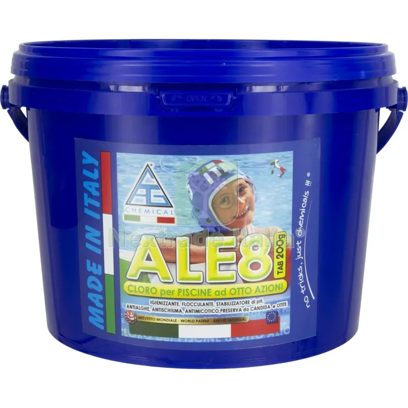 Cloro 8 Funzioni x Piscina Pastiglie GR.200 KG.5 ALE8 P200 — Tempo libero outdoor — rif. FERX.98635 Cloro 8 Funzioni x Piscina Pastiglie GR.200 KG.5 ALE8 P200 — Tempo libero outdoor — rif. FERX.98635