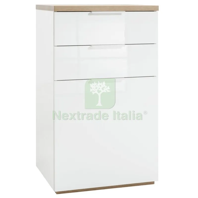Kit Mobile 2 CASSETTI+1 Anta CM.60X50X102H Bianco Lucido/Rovere — Arredo — rif. FERX.99019