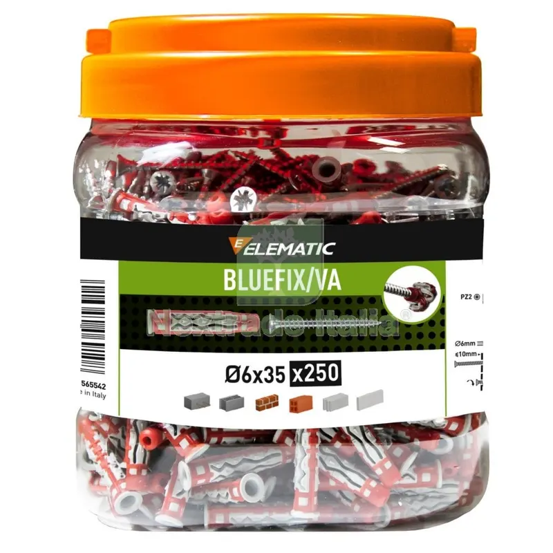 ELEMATIC BLUEFIX VA 6X35 BARATTOLO (PZ.250) — Fissaggi per cappotto e facciate — rif. FERX.99081 ELEMATIC BLUEFIX VA 6X35 BARATTOLO (PZ.250) — Fissaggi per cappotto e facciate — rif. FERX.99081