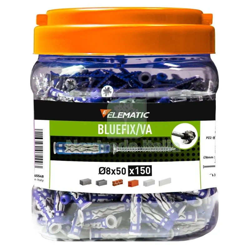 ELEMATIC BLUEFIX VA 8X50 BARATTOLO (PZ.150) — Fissaggi per cappotto e facciate — rif. FERX.99083 ELEMATIC BLUEFIX VA 8X50 BARATTOLO (PZ.150) — Fissaggi per cappotto e facciate — rif. FERX.99083
