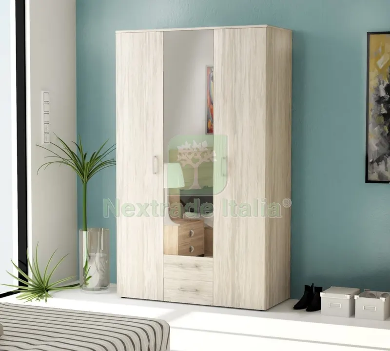Kit Armadio 3 Ante +2 Cassetti Specchio CM 120X200X52 Bianco/Venato K083 — Arredo — rif. FERX.996