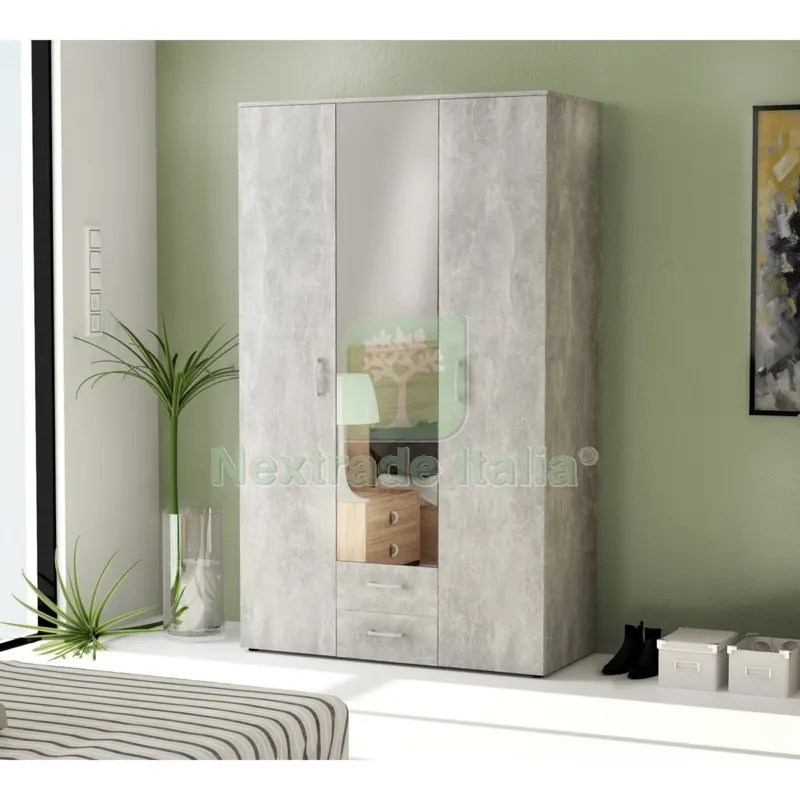 Kit Armadio 3 Ante + 2 Cassetti + Specchio 121X200X54 CM Cemento K4298 — Cemento, malte e collanti edili — rif. FERX.998