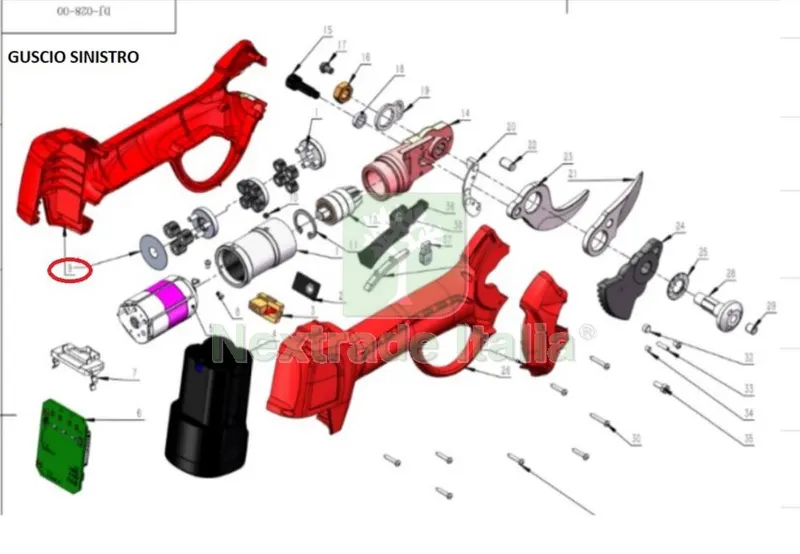 GUSCIO SINISTRO X FORBICI POTA BATTERIA DJ-025 — Misurazione e taglio manuale — rif. FERX.602685 GUSCIO SINISTRO X FORBICI POTA BATTERIA DJ-025 — Misurazione e taglio manuale — rif. FERX.602685