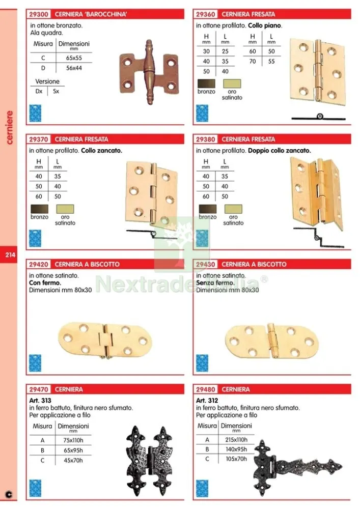 24PZ CERNIERA BISCOTTO SENZA FERMO OTTONE SATINATO — Cerniere e cardini — rif. FERX.25799 — foto 2