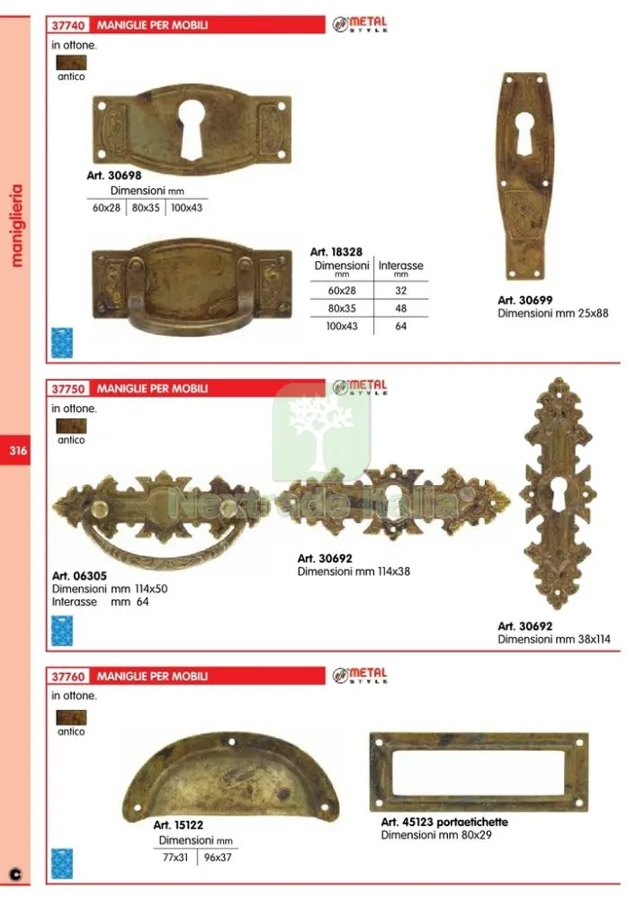 25PZ BOCCHETTA ANTICHIZZATA ART.30692 MM.114X38 OTTONE ANTICO — Maniglie e pomelli — rif. FERX.26075 — foto 2
