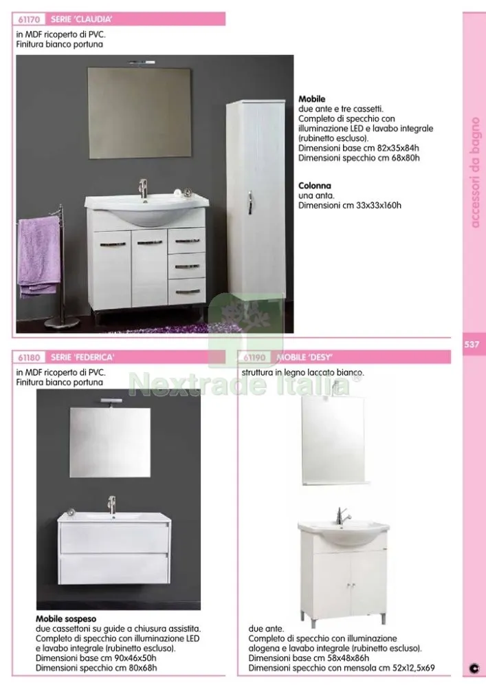 MOBILE BAGNO DESY 58 COMPLETO BIANCO — Accessori bagno — rif. FERX.7536 — foto 2 MOBILE BAGNO DESY 58 COMPLETO BIANCO — Accessori bagno — rif. FERX.7536 — foto 2