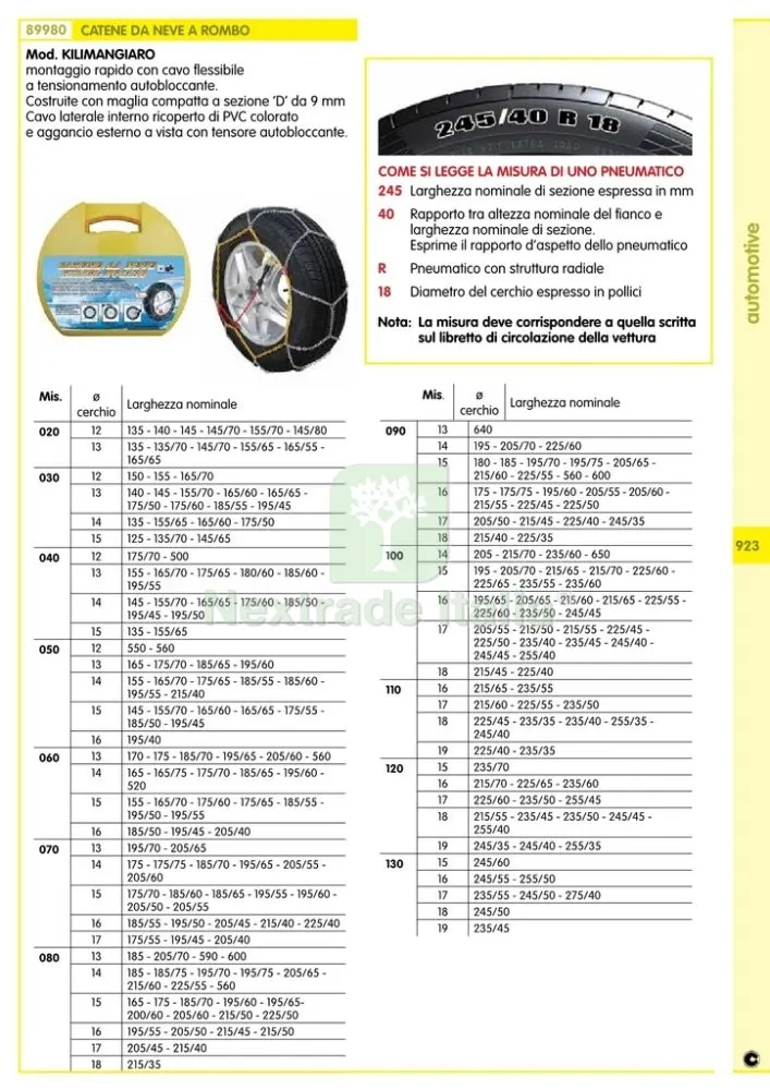 CATENE DA NEVE MAGLIA 9 MM "KILIMANGIARO" MISURA 130 — Cura e accessori auto — rif. FERX.10780 — foto 2