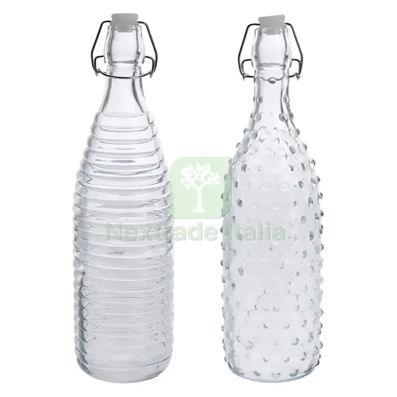12PZ Bottiglia in Vetro 'doppio Decoro' 1000 ml fondo bianco — Casalinghi e organizzazione — rif. FERX.794297NLM