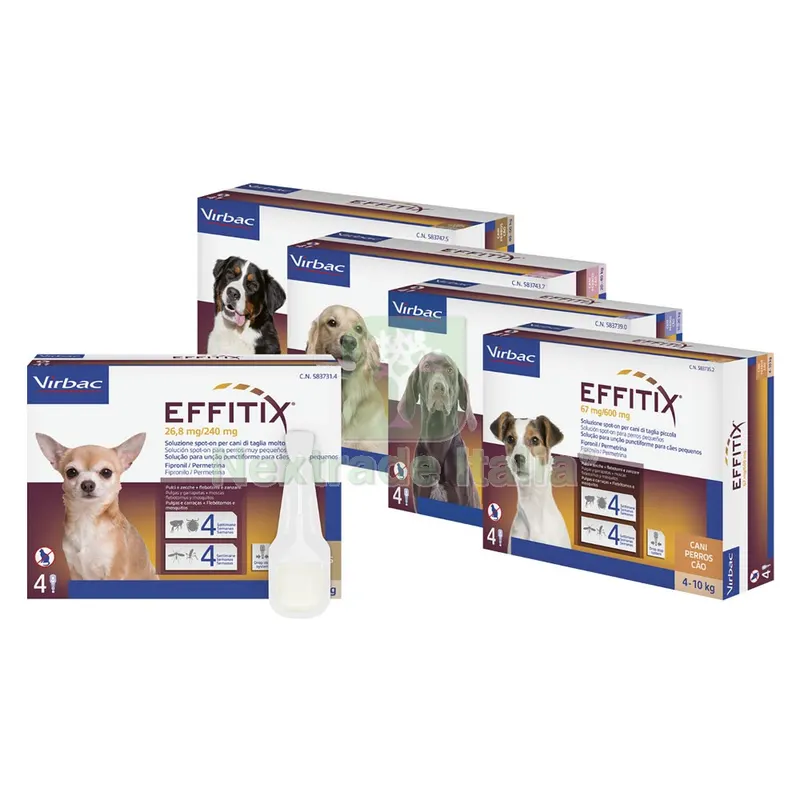 ANTIPARASSITARIO 'EFFITIX' 'Cane Medium' da 10 a 20 kg - 4 pipette ml 2,2 — Protezione piante e sementi — rif. FERX.6800924NLM ANTIPARASSITARIO 'EFFITIX' 'Cane Medium' da 10 a 20 kg - 4 pipette ml 2,2 — Protezione piante e sementi — rif. FERX.6800924NLM