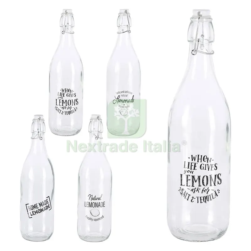 12PZ Bottiglia in Vetro 'decorata' 1000 ml — Casalinghi e organizzazione — rif. FERX.794292NLM 12PZ Bottiglia in Vetro 'decorata' 1000 ml — Casalinghi e organizzazione — rif. FERX.794292NLM