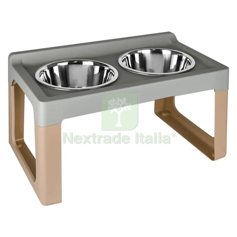 Alzaciotola per Cane/Gatto 'lifter' cm. 57 x 35 x h. 30 - ciotole Ø 2 x 21 - mocaccino — Cucina e coltelleria — rif. FERX.6060348NLM