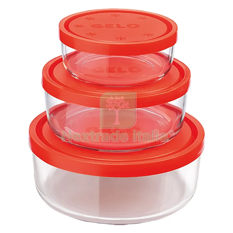 CONTENITORE TONDO IN VETRO SET 'GELO BOX' coperchio plastica rossa — Casalinghi e organizzazione — rif. FERX.8411010NLM CONTENITORE TONDO IN VETRO SET 'GELO BOX' coperchio plastica rossa — Casalinghi e organizzazione — rif. FERX.8411010NLM