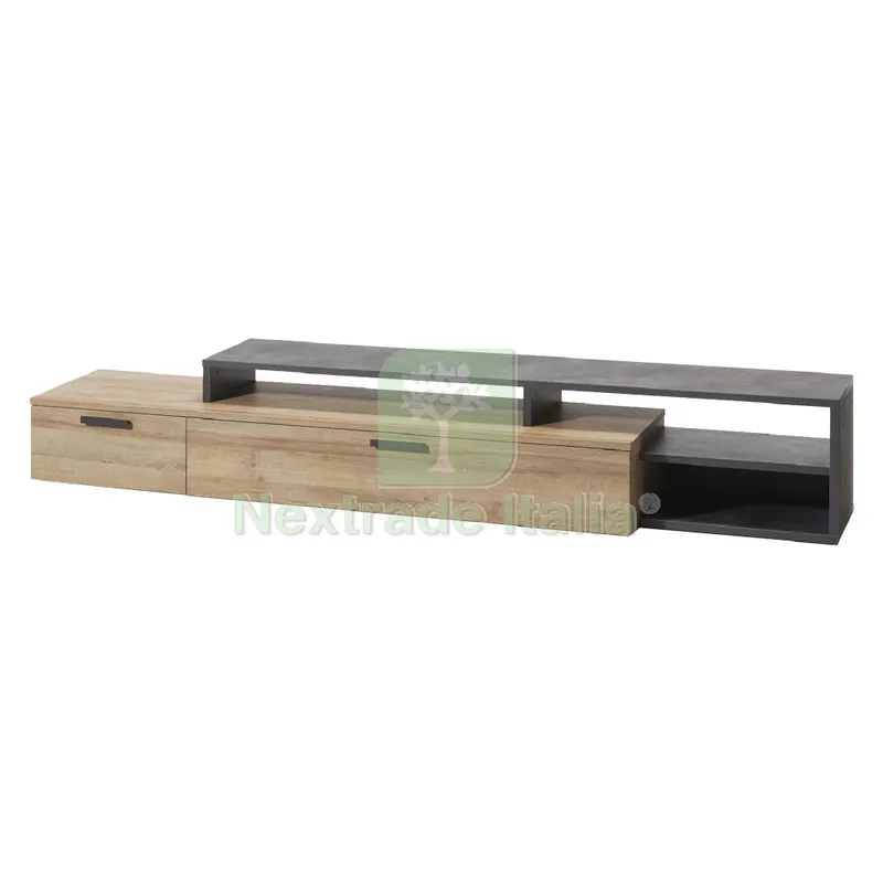 Contromobile Basso Base Linea 'vittoria' cm. 45 x 270 x h.44,9 - rovere/grigio (2 cassetti) — Arredo — rif. FERX.7950350NLM Contromobile Basso Base Linea 'vittoria' cm. 45 x 270 x h.44,9 - rovere/grigio (2 cassetti) — Arredo — rif. FERX.7950350NLM