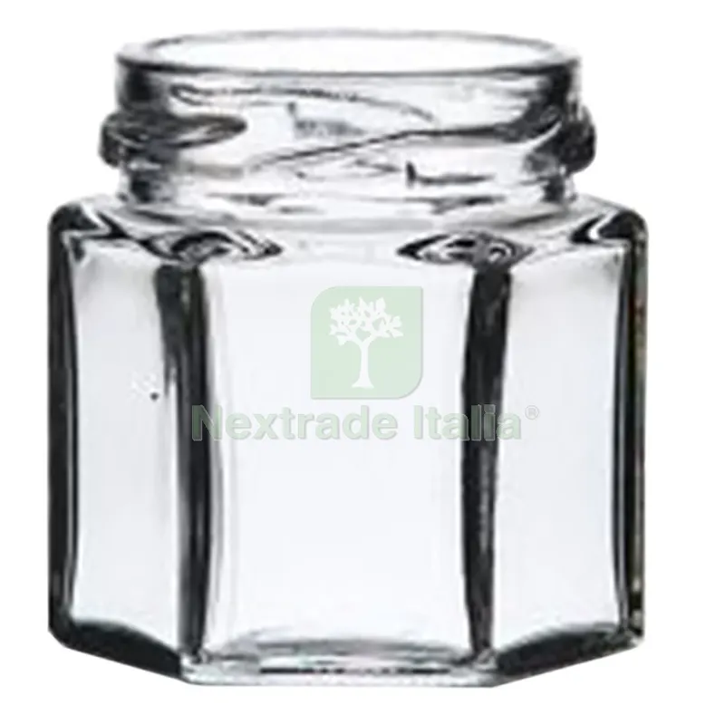 85PZ Vaso Vetro 'boccaccio' per Alimenti Tipo 'esagonale 45 ml - imbocc. Ø 43 mm — Vasi e fioriere — rif. FERX.794424NLM 85PZ Vaso Vetro 'boccaccio' per Alimenti Tipo 'esagonale 45 ml - imbocc. Ø 43 mm — Vasi e fioriere — rif. FERX.794424NLM