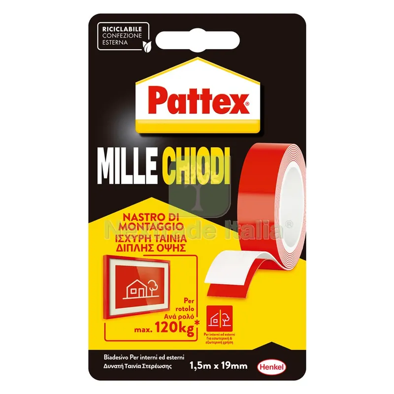 12BLISTER NASTRO BIADESIVO 'MILLECHIODI' mm 19 x 1,5 mt — Adesivi e sigillanti — rif. FERX.9000630NLM 12BLISTER NASTRO BIADESIVO 'MILLECHIODI' mm 19 x 1,5 mt — Adesivi e sigillanti — rif. FERX.9000630NLM