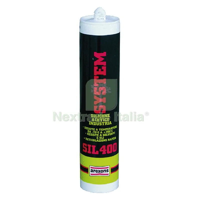 SILICONE ACETICO ALTA TEMPERATURA 'SIL 400' RAL 9005 nero ml 310 — Adesivi e sigillanti — rif. FERX.900788NLM SILICONE ACETICO ALTA TEMPERATURA 'SIL 400' RAL 9005 nero ml 310 — Adesivi e sigillanti — rif. FERX.900788NLM