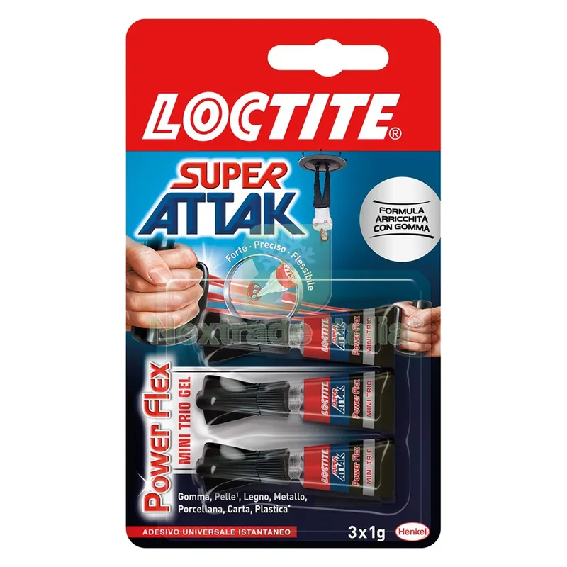 24PZ SUPER ATTAK 'POWER FLEX' 3 pezzi da gr.1 - mini trio gel — Adesivi e sigillanti — rif. FERX.9001101NLM 24PZ SUPER ATTAK 'POWER FLEX' 3 pezzi da gr.1 - mini trio gel — Adesivi e sigillanti — rif. FERX.9001101NLM