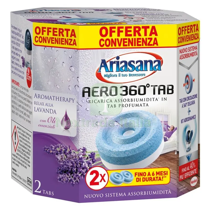 12CF Ricarica Assorbiumidita' 'ariasana Aero 360° Bipac bipack (2 x gr.450) lavanda — Casalinghi e organizzazione — rif. FERX.8057274NLM 12CF Ricarica Assorbiumidita' 'ariasana Aero 360° Bipac bipack (2 x gr.450) lavanda — Casalinghi e organizzazione — rif. FERX.8057274NLM