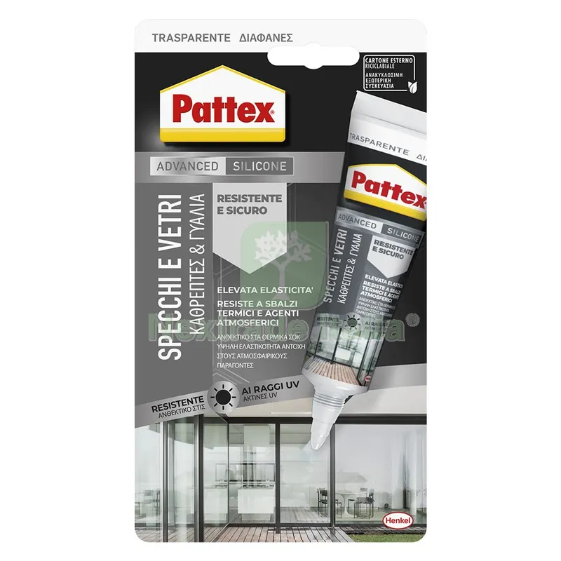 SILICONE NEUTRO 'PATTEX VETRI' trasparente - ml 50 — Adesivi e sigillanti — rif. FERX.9007599NLM SILICONE NEUTRO 'PATTEX VETRI' trasparente - ml 50 — Adesivi e sigillanti — rif. FERX.9007599NLM