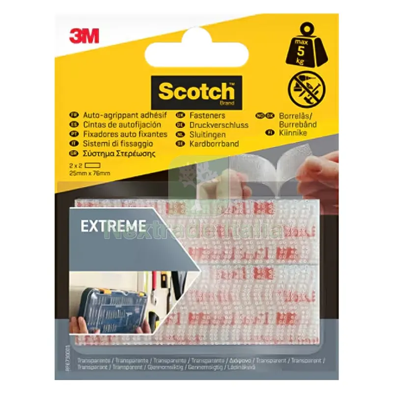Sistema di Fissaggio Richiudibile 'extreme' colore trasparente - mm 25 x 76 — Misurazione e taglio manuale — rif. FERX.9003383NLM Sistema di Fissaggio Richiudibile 'extreme' colore trasparente - mm 25 x 76 — Misurazione e taglio manuale — rif. FERX.9003383NLM