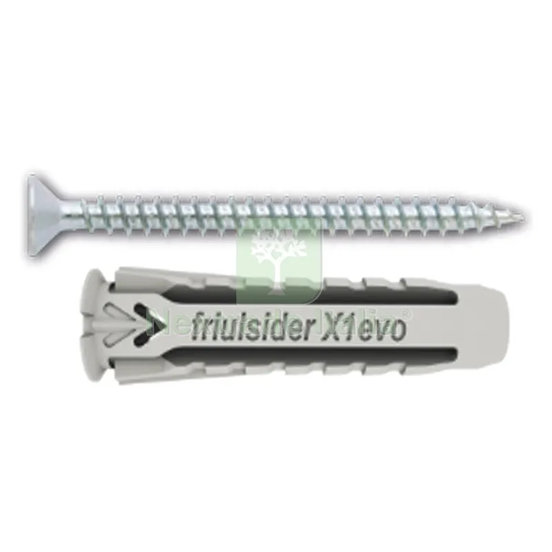 25PZ TASSELLO NYLON 'X1 EVO' CON VITE TPS TRUCIOLARE mm 10 x 50 - vite 6 x 60 — Pannelli e tavole in legno — rif. FERX.4306668NLM