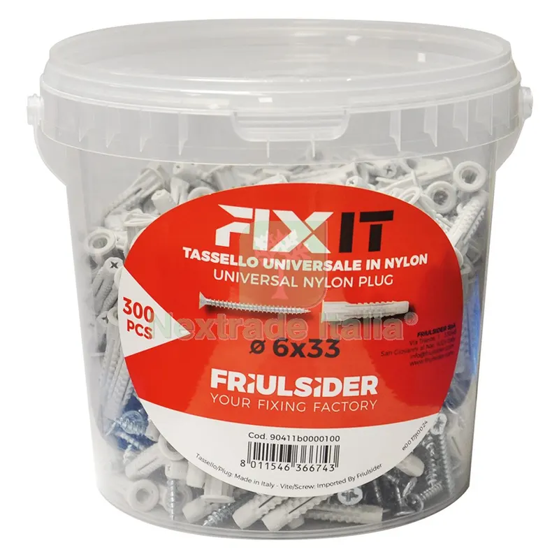 TASSELLO NYLON ''FIXIT'' ø6 x 33 mm TSP 4 x 40 mm 300 pz — Tasselli e ancoraggi — rif. FERX.4306780NLM TASSELLO NYLON ''FIXIT'' ø6 x 33 mm TSP 4 x 40 mm 300 pz — Tasselli e ancoraggi — rif. FERX.4306780NLM