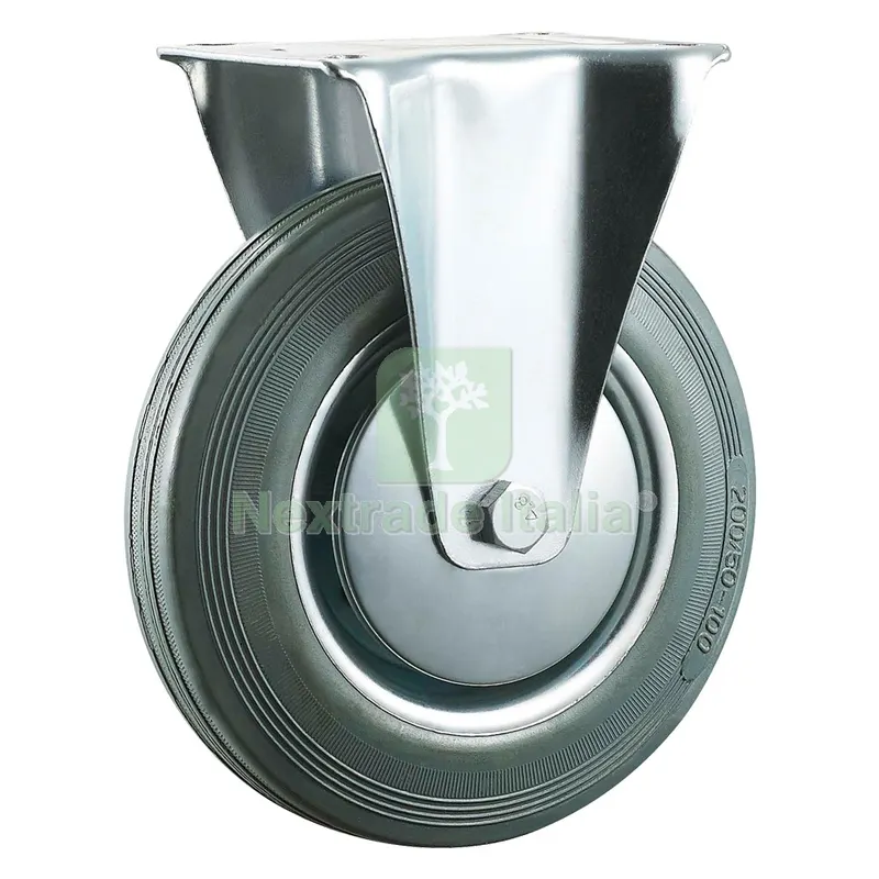 Ruota per Carrelli Ø mm 200 - piastra mm 135 x 110 - capacità kg 120 — Casalinghi e organizzazione — rif. FERX.314649NLM Ruota per Carrelli Ø mm 200 - piastra mm 135 x 110 - capacità kg 120 — Casalinghi e organizzazione — rif. FERX.314649NLM