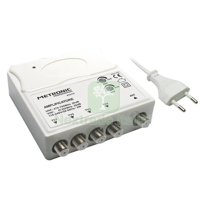 Amplificatore Interno 1 IN/4 OUT 1 ingresso UHF/VHF - 4 uscite TV — Illuminazione — rif. FERX.8072314NLM Amplificatore Interno 1 IN/4 OUT 1 ingresso UHF/VHF - 4 uscite TV — Illuminazione — rif. FERX.8072314NLM