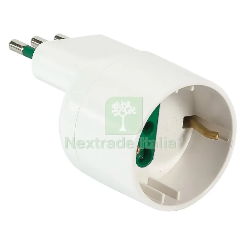ADATTATORE SINGOLO SPINA ASIMMETRICA 'SALVASPAZIO' spina 2 POLI + TERRA 10A - bianco — Interruttori e prese — rif. FERX.8072390NLM