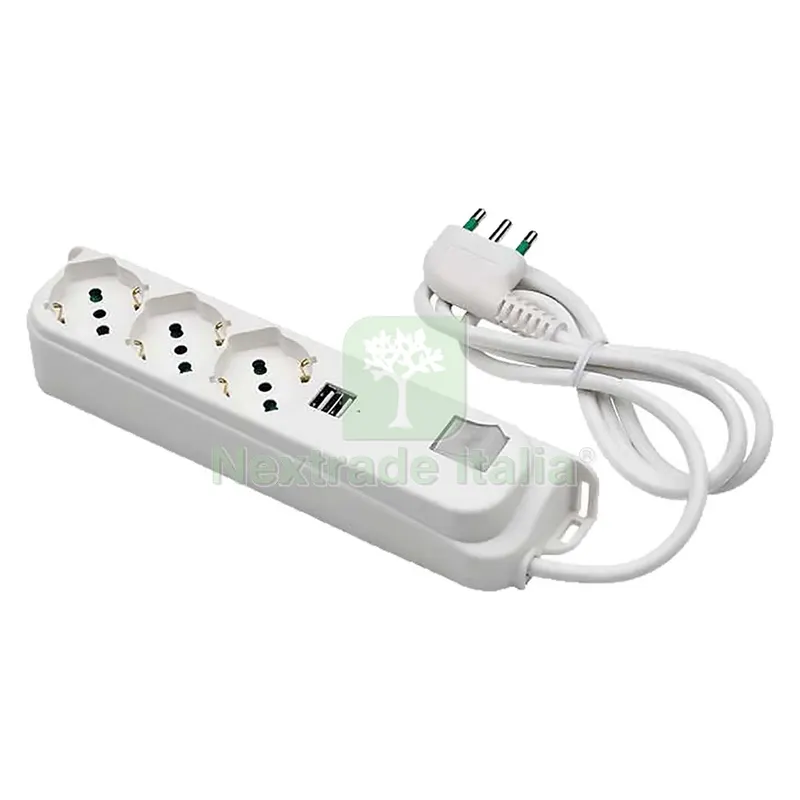MULTIPRESA CON INTERRUTTORE + USB 3 USC. / SP.2 POLI + TERRA 16A + 2 USB 2,1A — Interruttori e prese — rif. FERX.8091360NLM