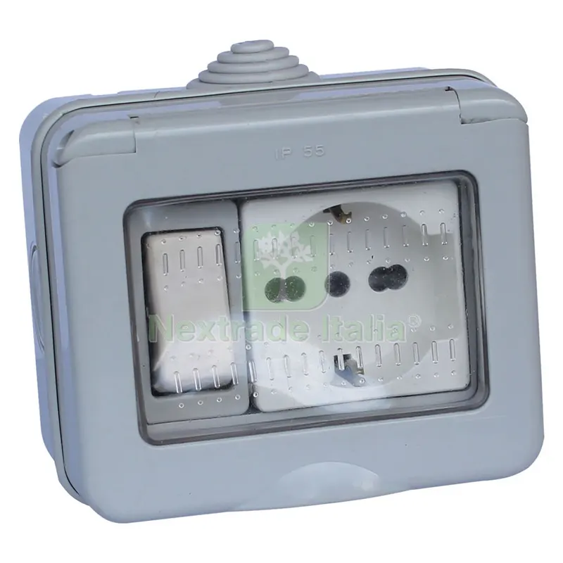 CONTENITORE ESTERNO INTERRUTTORE + PRESA / SCHUKO 1 deviatore + 1 presa bivalente 10/16A / schuko — Interruttori e prese — rif. FERX.8069191NLM CONTENITORE ESTERNO INTERRUTTORE + PRESA / SCHUKO 1 deviatore + 1 presa bivalente 10/16A / schuko — Interruttori e prese — rif. FERX.8069191NLM