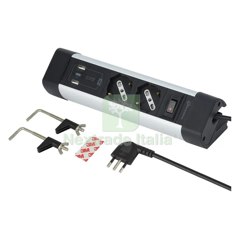 MULTIPRESA DA SCRIVANIA colore nero/argento — Interruttori e prese — rif. FERX.8091380NLM