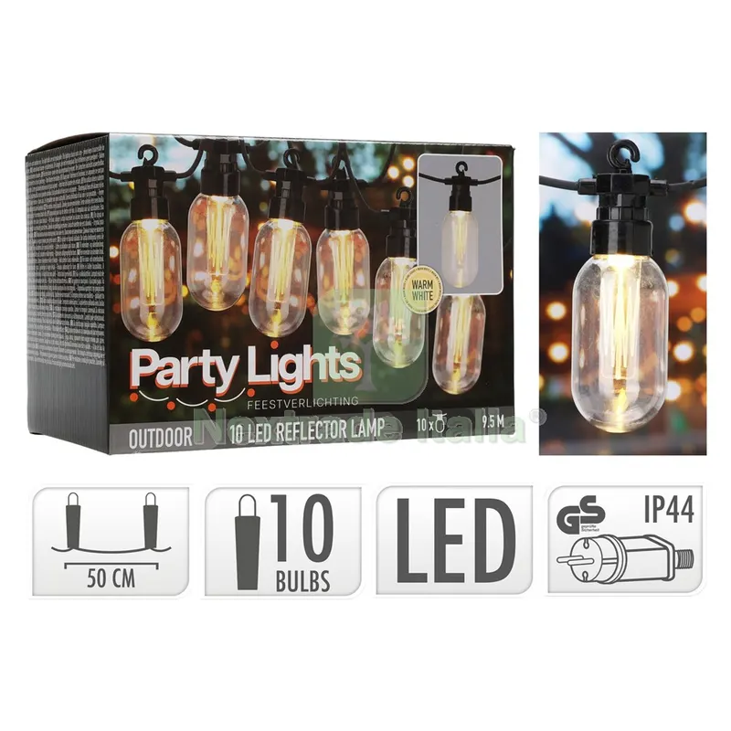 Luminaria 'party Lights' cavo mt.9,5 - 10 lampade — Illuminazione — rif. FERX.8087224NLM Luminaria 'party Lights' cavo mt.9,5 - 10 lampade — Illuminazione — rif. FERX.8087224NLM
