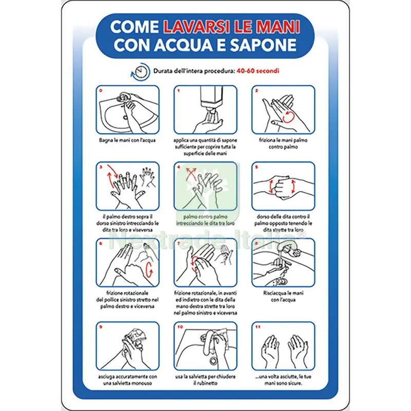Cartello 'come Lavarsi le Mani con Acqua e Sapone' cm 20 x 30 - alluminio — Cartelli e segnaletica — rif. FERX.1064014NLM