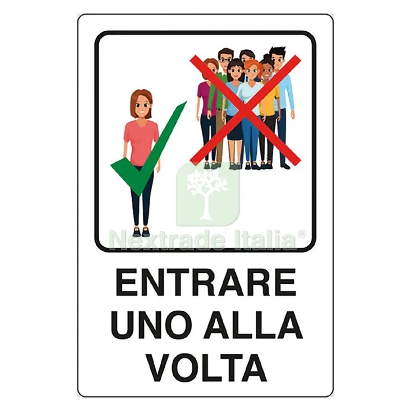 Cartello 'entrare 1 alla Volta' cm 20 x 30 - alluminio — Materiale promozionale e POP — rif. FERX.1064030NLM