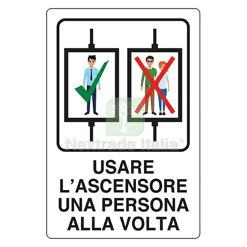 Cartello 'usare Ascensore 1 per Volta' cm 20 x 30 - alluminio — Materiale promozionale e POP — rif. FERX.1064032NLM Cartello 'usare Ascensore 1 per Volta' cm 20 x 30 - alluminio — Materiale promozionale e POP — rif. FERX.1064032NLM