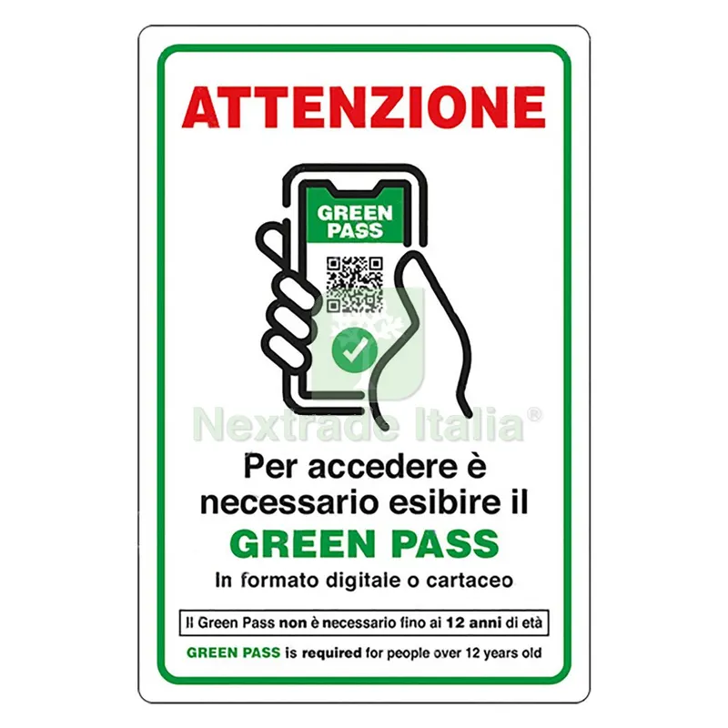 Cartello 'accesso con Esibizione di Green Pass' cm 20 x 30 - alluminio — Cartelli e segnaletica — rif. FERX.1064036NLM