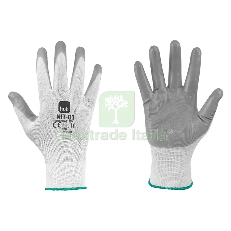 12COPPIE Guanti Nitrile/Poliestere 'NIT-01 HOB Special' Tg. 8 - colore bianco/grigio — Guanti da lavoro — rif. FERX.1109170NLM