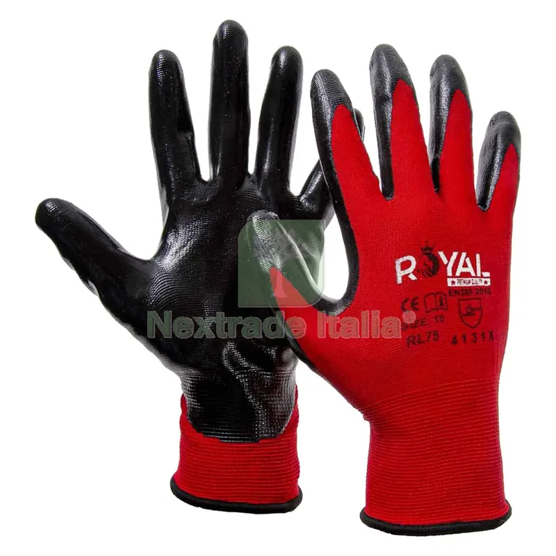 12COPPIE Guanti Nylon / Nitrile 'RL75' Tg. 10 (XL) — Guanti da lavoro — rif. FERX.1067814NLM