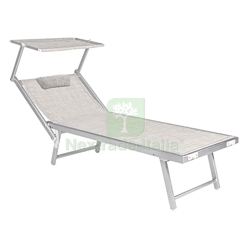 Lettino Spiaggia con Parasole e Poggiatesta 'budel doppio - cm.208 x 85 x h 40,5 — Casalinghi e organizzazione — rif. FERX.6128894NLM Lettino Spiaggia con Parasole e Poggiatesta 'budel doppio - cm.208 x 85 x h 40,5 — Casalinghi e organizzazione — rif. FERX.6128894NLM