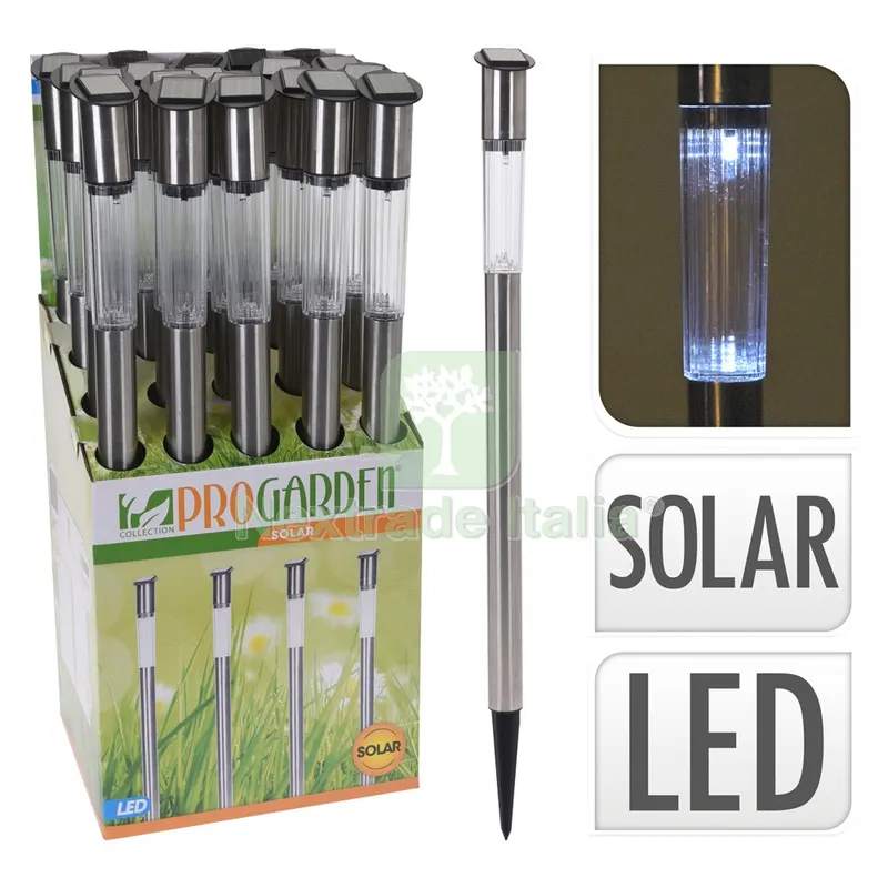 20PZ Lampada a Energia Solare 'inox' Ø cm 3 x h.70 — Illuminazione — rif. FERX.6149021NLM 20PZ Lampada a Energia Solare 'inox' Ø cm 3 x h.70 — Illuminazione — rif. FERX.6149021NLM