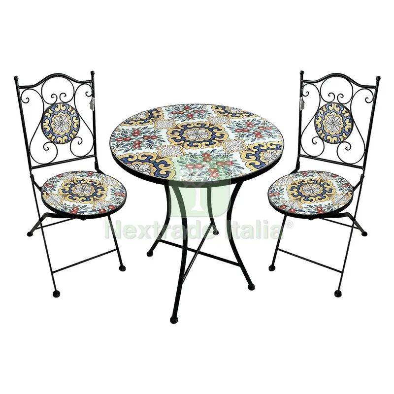 Set Tavolo Mosaico da Esterno 'fiorarte' Ø cm 60 x h.75 (tavolo) - cm 38 x h. 46-92 (sedie) — Tempo libero outdoor — rif. FERX.6128222NLM Set Tavolo Mosaico da Esterno 'fiorarte' Ø cm 60 x h.75 (tavolo) - cm 38 x h. 46-92 (sedie) — Tempo libero outdoor — rif. FERX.6128222NLM