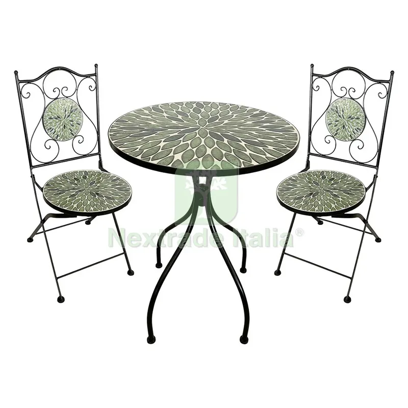 Set Tavolo Mosaico da Esterno 'fogliarte' Ø cm 60 x h.75 (tavolo) - cm 38 x h. 46-92 (sedie) — Tempo libero outdoor — rif. FERX.6128224NLM Set Tavolo Mosaico da Esterno 'fogliarte' Ø cm 60 x h.75 (tavolo) - cm 38 x h. 46-92 (sedie) — Tempo libero outdoor — rif. FERX.6128224NLM