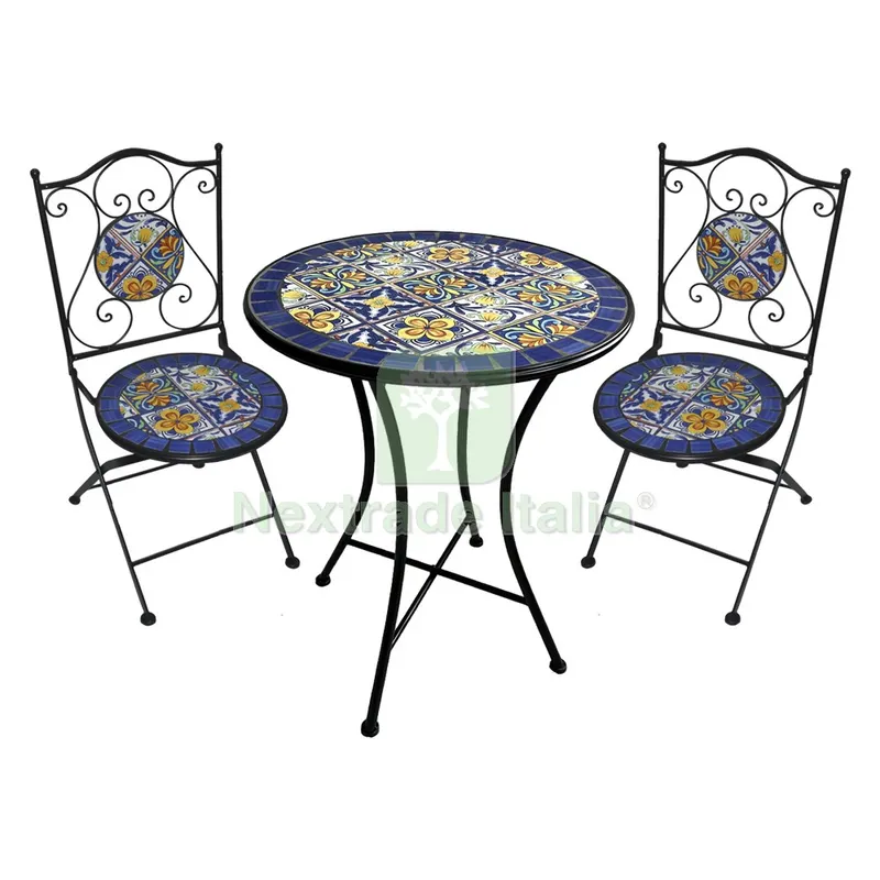 Set Tavolo Mosaico da Esterno 'genziana' Ø cm 60 x h.75 (tavolo) - cm 38 x 46-92 (sedie) — Tempo libero outdoor — rif. FERX.6128228NLM Set Tavolo Mosaico da Esterno 'genziana' Ø cm 60 x h.75 (tavolo) - cm 38 x 46-92 (sedie) — Tempo libero outdoor — rif. FERX.6128228NLM