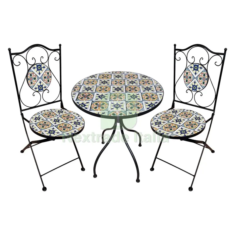 Set Tavolo Mosaico da Esterno 'fiocco' Ø cm 60 x h.75 (tavolo) - cm 38 x 46-92 (sedie) — Tempo libero outdoor — rif. FERX.6128230NLM Set Tavolo Mosaico da Esterno 'fiocco' Ø cm 60 x h.75 (tavolo) - cm 38 x 46-92 (sedie) — Tempo libero outdoor — rif. FERX.6128230NLM