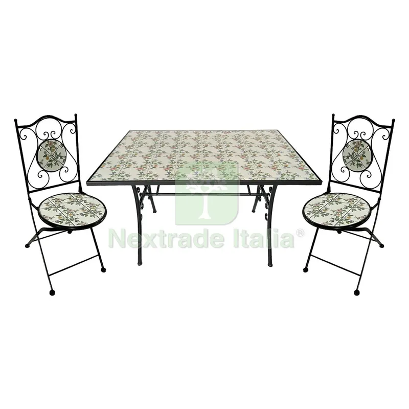 Set Tavolo Mosaico da Esterno 'flora' cm 120 x 80 x h.75 (tavolo) - cm 38 x 46-92 (sedie) — Tempo libero outdoor — rif. FERX.6128232NLM Set Tavolo Mosaico da Esterno 'flora' cm 120 x 80 x h.75 (tavolo) - cm 38 x 46-92 (sedie) — Tempo libero outdoor — rif. FERX.6128232NLM
