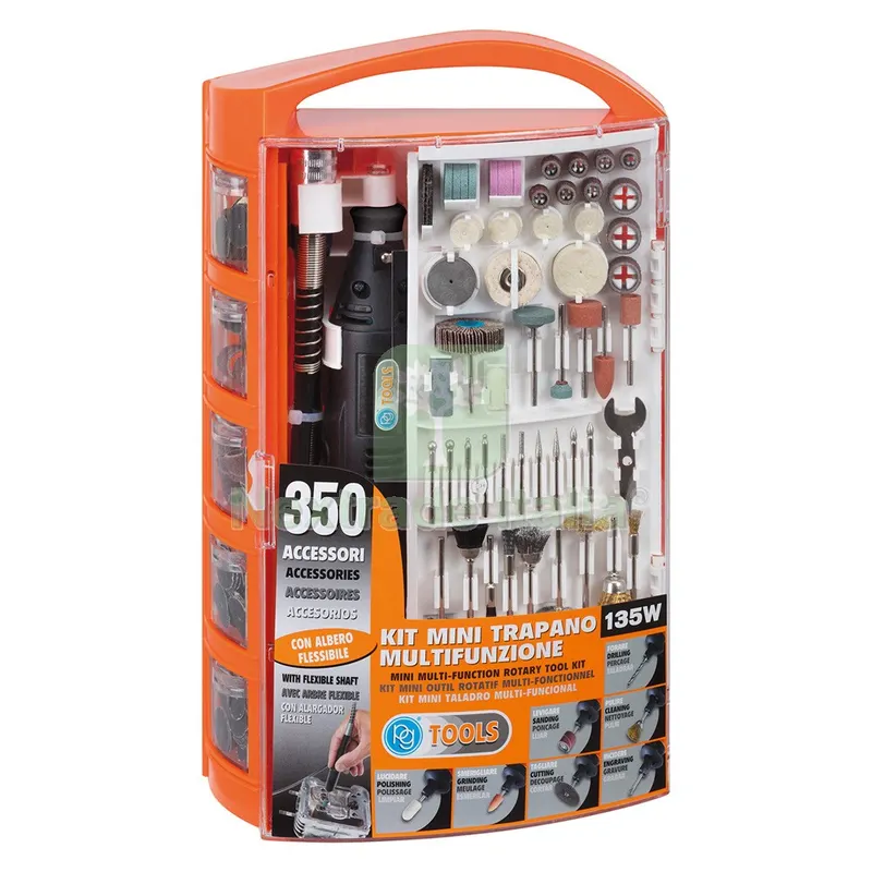 Trapano Mini Multifunzione in Kit 135 W con 350 accessori — Trapani e avvitatori — rif. FERX.5107067NLM Trapano Mini Multifunzione in Kit 135 W con 350 accessori — Trapani e avvitatori — rif. FERX.5107067NLM