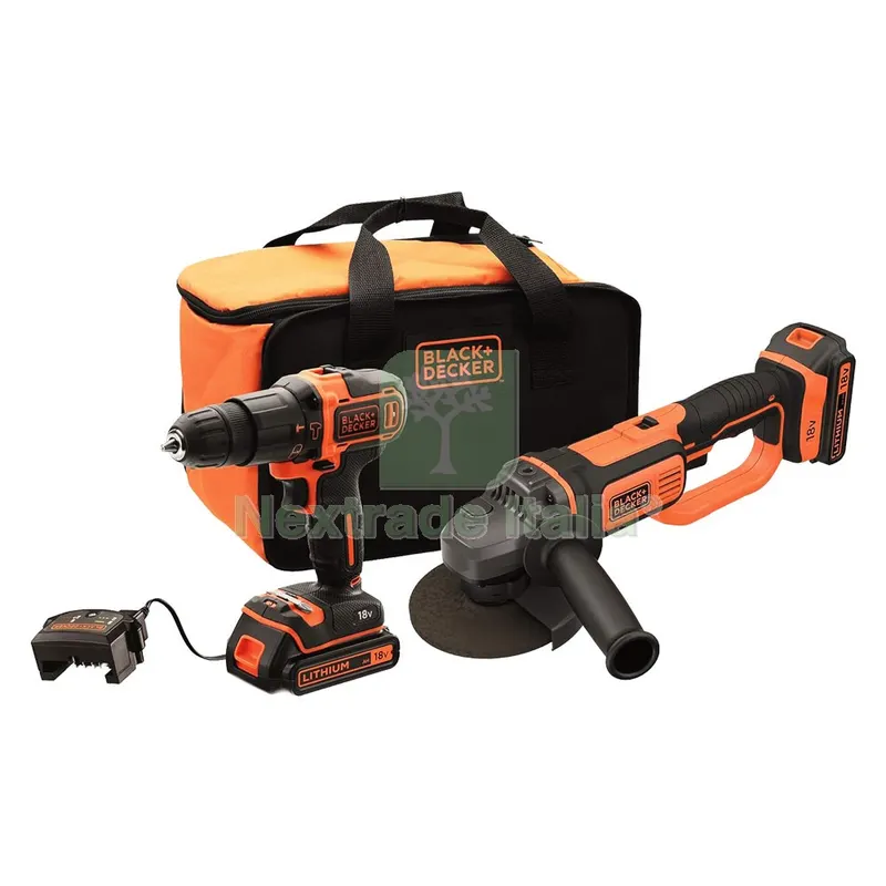 Trapano Avvitatore a Batteria con Percussione + Smerigliatrice in Set 'BCK24D2S-QW' 18V - 2 ah Litio — Trapani e avvitatori — rif. FERX.5130028NLM Trapano Avvitatore a Batteria con Percussione + Smerigliatrice in Set 'BCK24D2S-QW' 18V - 2 ah Litio — Trapani e avvitatori — rif. FERX.5130028NLM